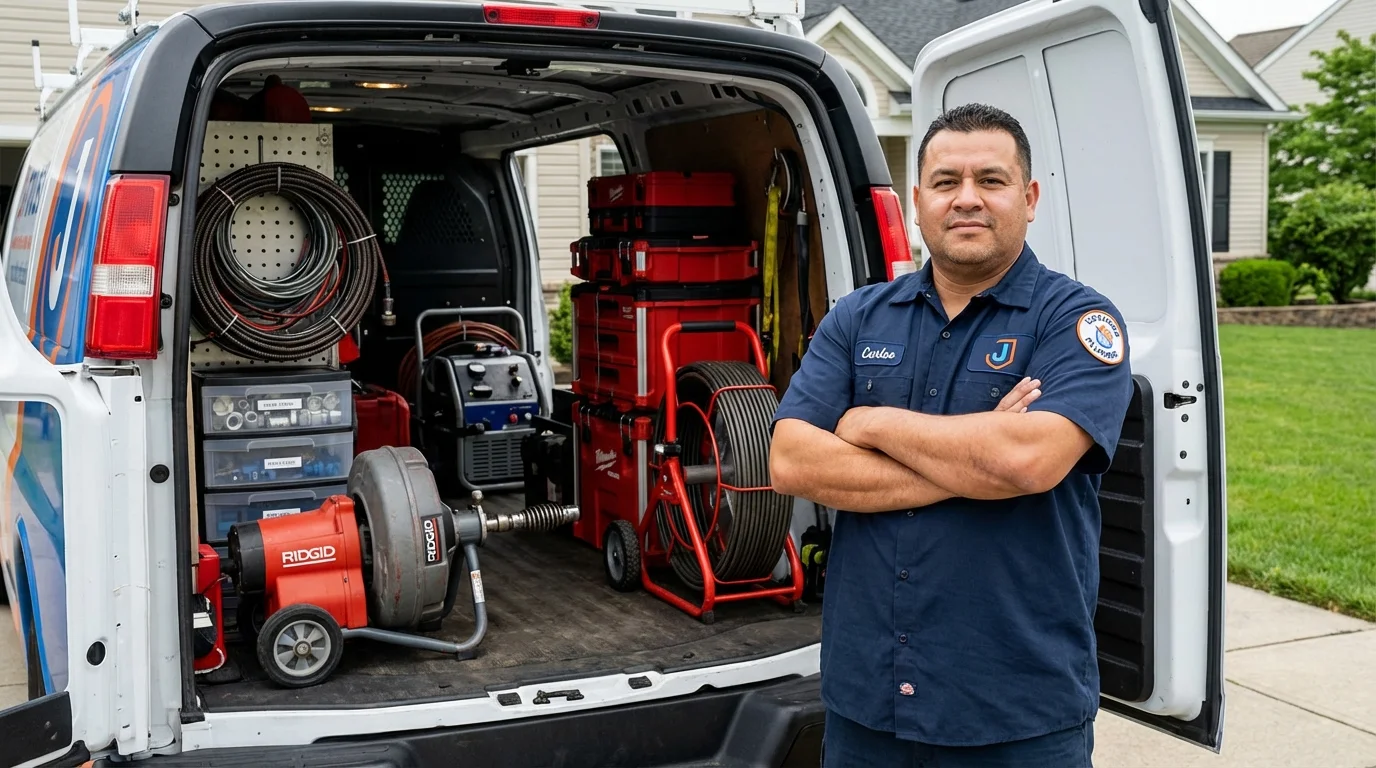 Professional drain cleaning equipment and Johns Plumbing LLC plumber in Robinson