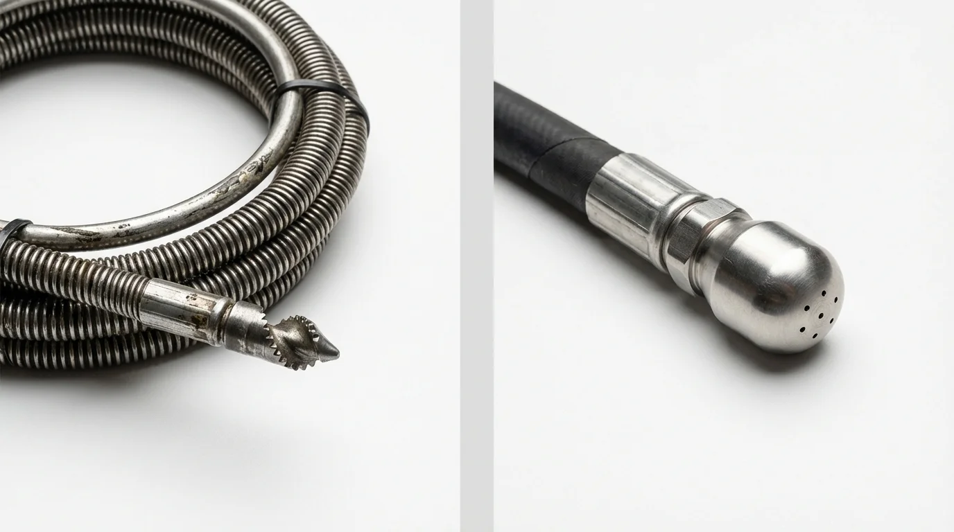 Drain snake cable and hydro jetting nozzle used for drain cleaning in Robinson, IL