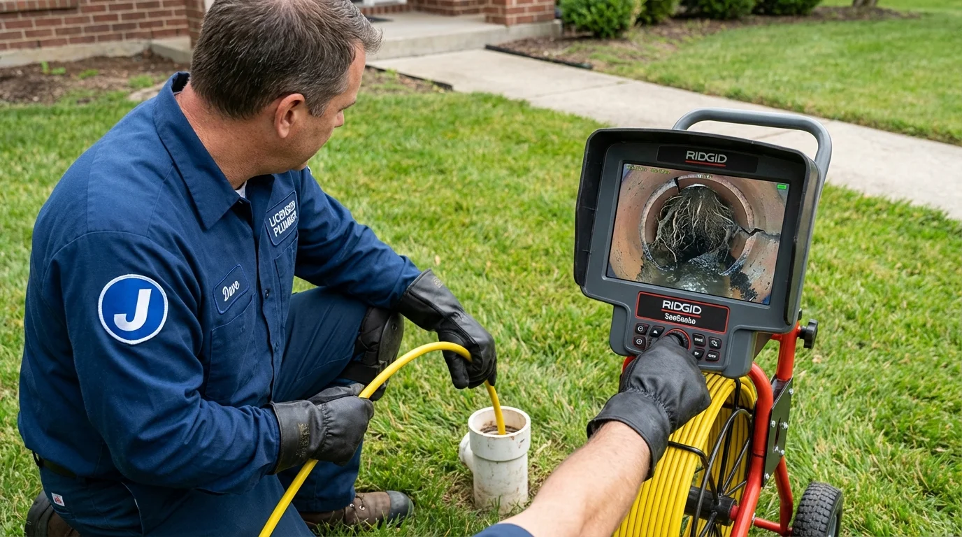 Sewer camera inspection being performed by Johns Plumbing LLC in Robinson