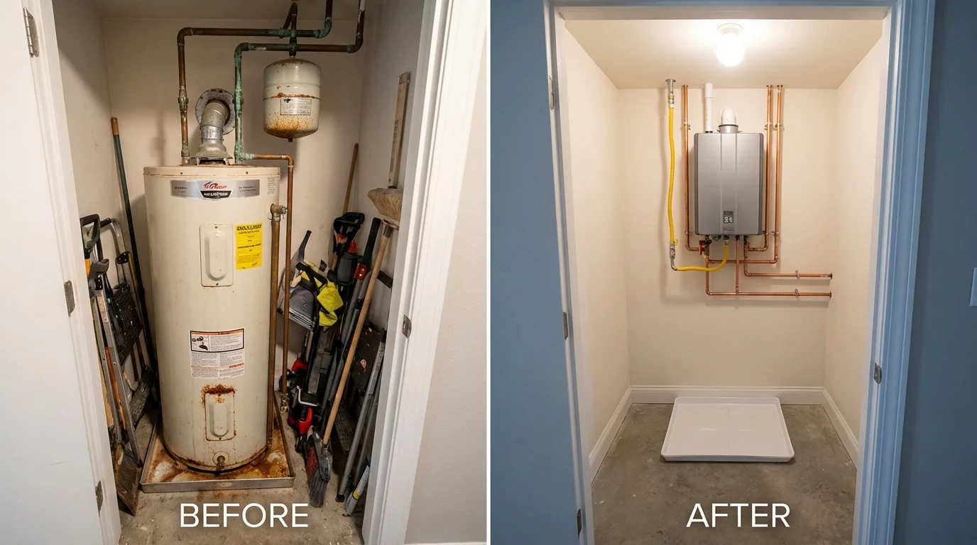 Tank water heater versus wall-mounted tankless unit comparison for Robinson, IL homeowners
